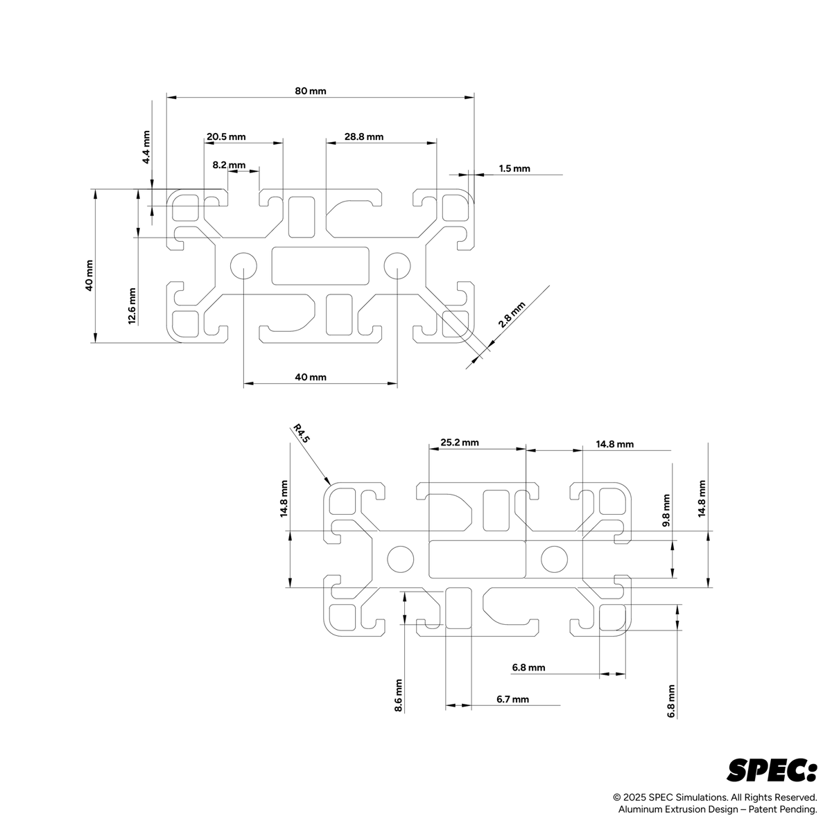 4080 Aluminum Extrusion 500mm — dimensioned drawing