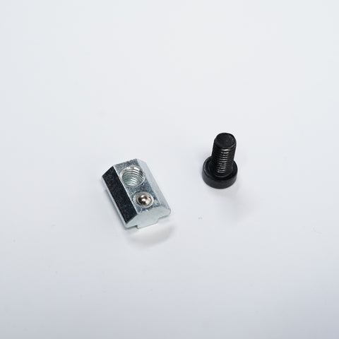 M8 bolts and T-nuts laid out for aluminum profile sim rig assembly
