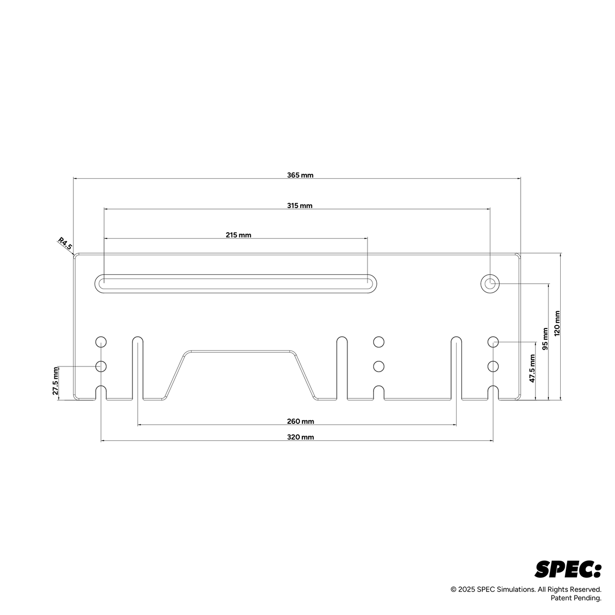 Pedal/Seat Base Side Plate - 120mm (Set of L/R) — dimensioned drawing