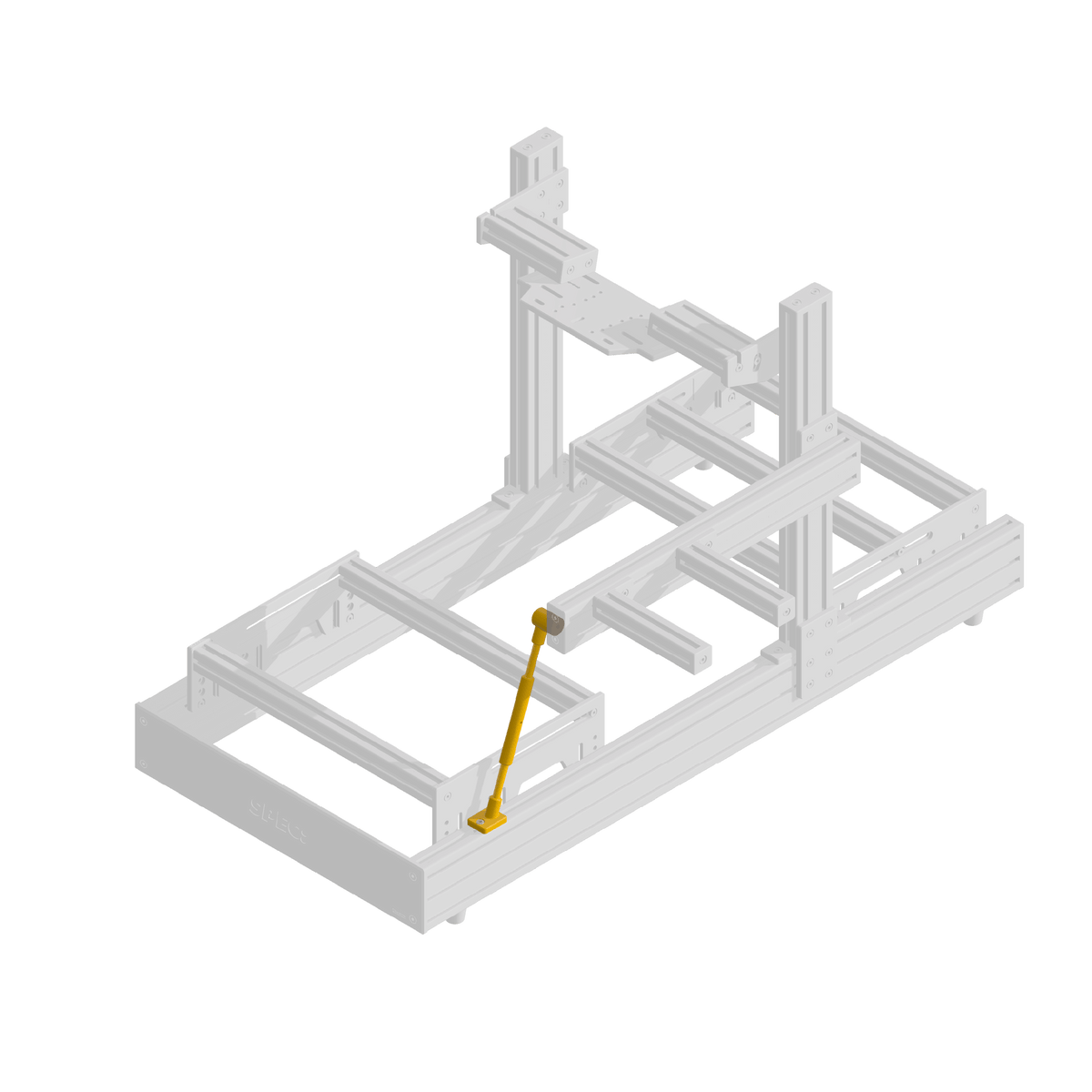Steel reinforcement bracket supporting a handbrake and shifter mount on a SPEC 282 sim rig