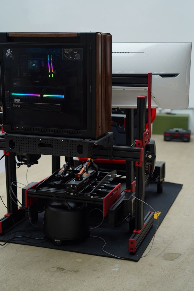 A black and red SPEC 282 with a PC mounted on the rig, built for a client in Shenzhen