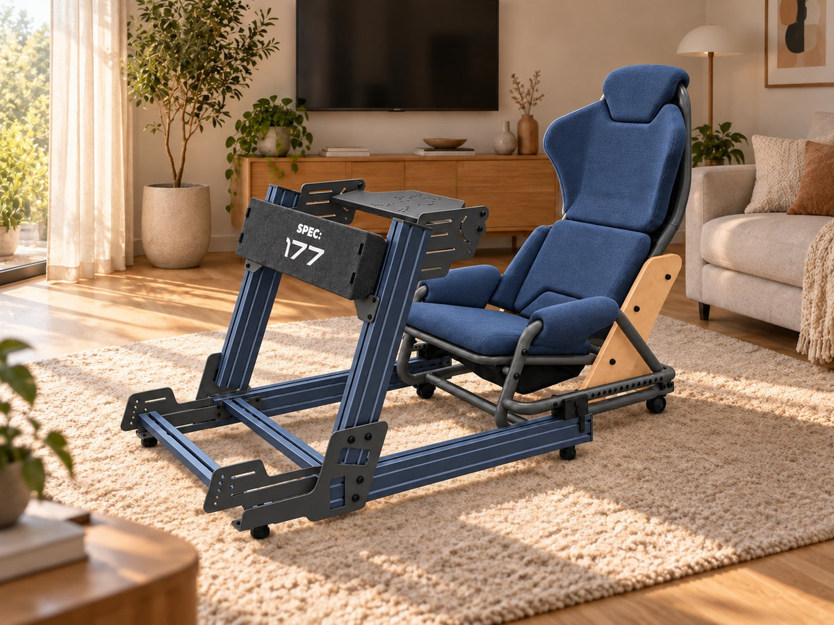 SPEC 177, Indigo rig and cushion, in a living room (color preview render)